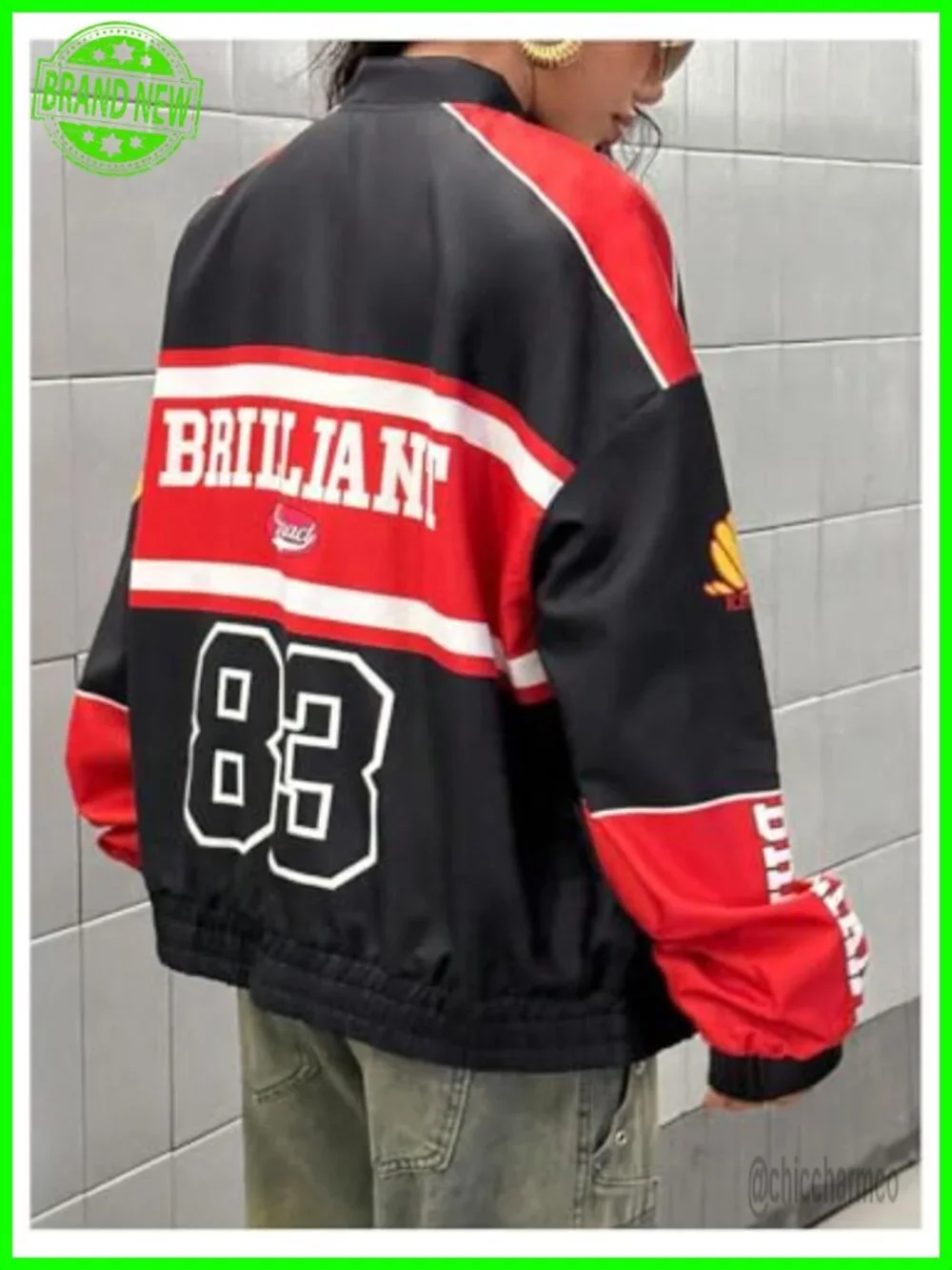 Y2K Varsity Jacket Color Block Long Sleeve Vintage Racing Bomber Coat